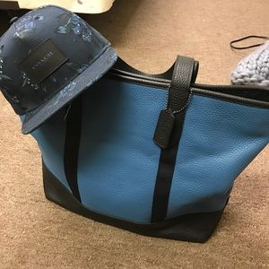 Coach blue and black men’s tote, soft leather